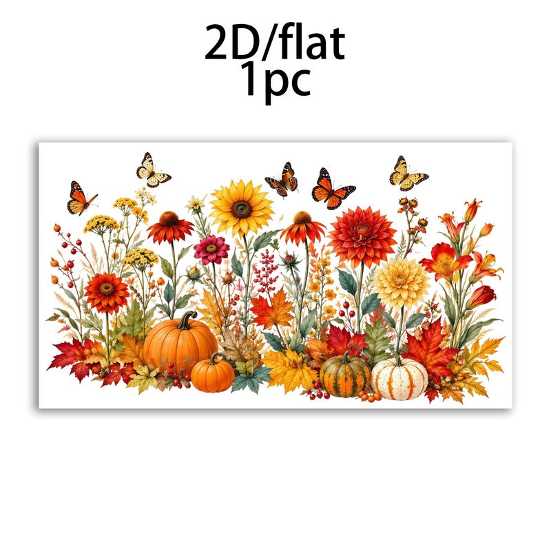 TEMU 1pc, New 2d Flat Static Window Cling, Autumn Sunflower Pumpkin Pattern, Vintage Warm Tone Floral Style, Suitable For Home Holiday Party Door And