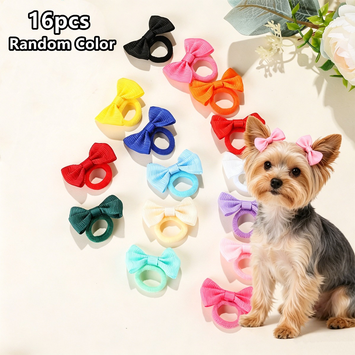 TEMU 16pcs, Colorful Bowknot Pet Hair Bands, Cute Bow Pet Hair Decorations, Soft Multicolor Pet Ornamentss For Dogs Cats And Party Styling (random