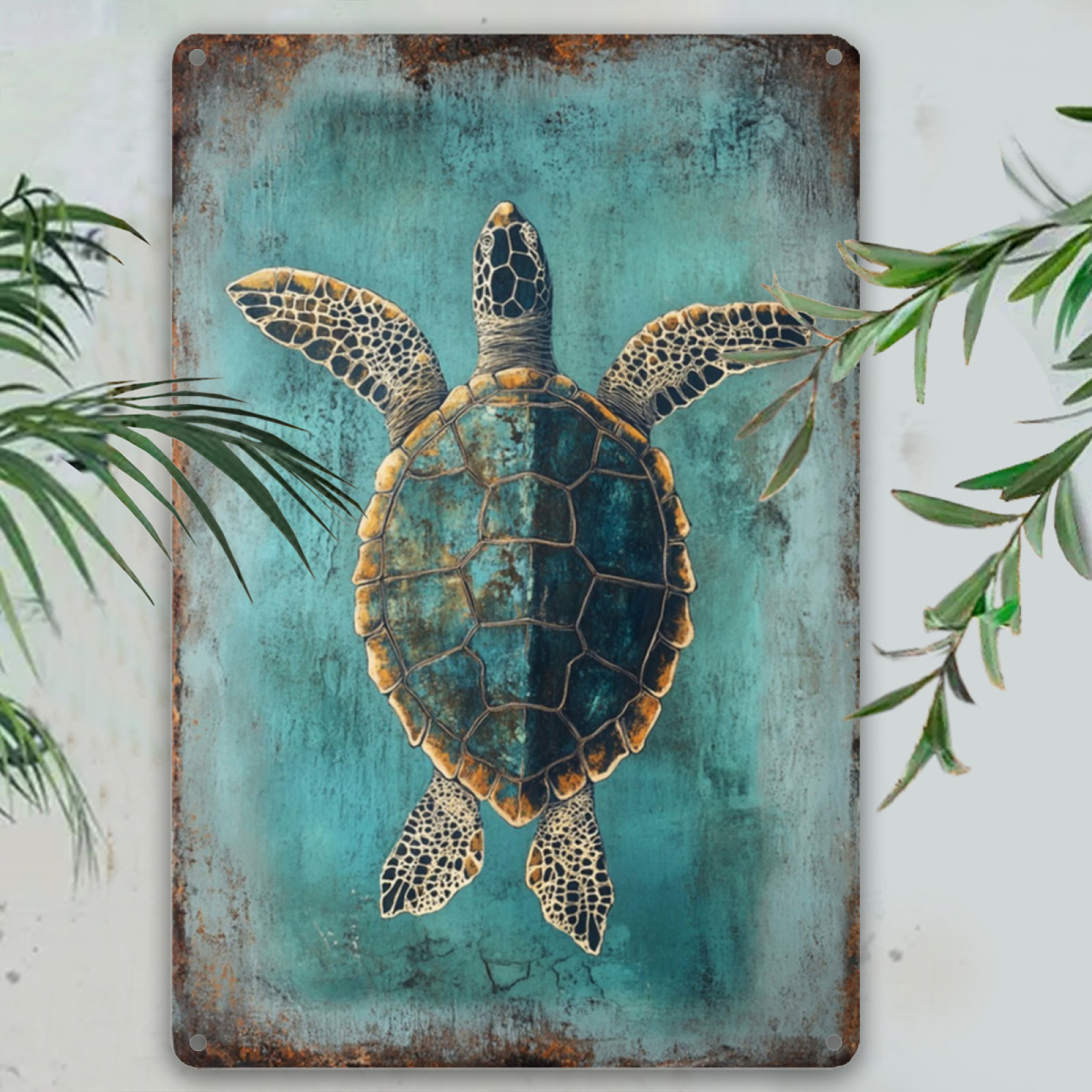 E-shop 1 Stück Vintage Meeresschildkröte Metall Wandkunst - Rustikale Eisen "Schwimmen im Meer" Plakette, 19,81x29,97 cm, Innen-/Außendekoration für