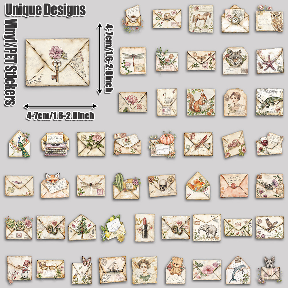 TEMU 50pcs Vintage Envelope Aesthetic Tablet Stickers Pack Perfect For Holiday Party Birthday And Home Decor Suitable For Laptop Luggage Scooter