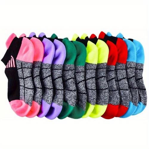 6pcs 3pairs ladies sports socks geometric patterns multi color suitable for running riding hiking outdoor sports spring and summer short random colors