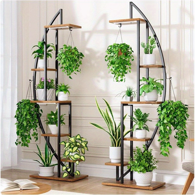 Curved Plant Stand - Heavy-Duty Metal Construction, Space-Saving Indoor/Outdoor Plant Shelf for Balcony, Living Room, Office -   Decor with Sturdy Base - Holds Multiple Pots - Ideal for Houseplants, Herbs, Succulents, Balcony Gardening,  , Durable Construction, Multitier Rack, Home  