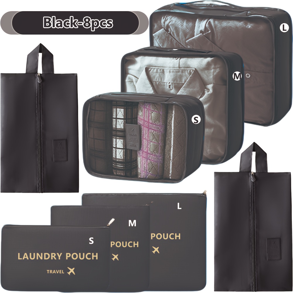 TEMU 8pcs Travel Storage Bag Set- Thick Mesh Trunk With Zipper Compartment, Extra-large Storage Bag, Cube For Clothing And Toiletries, Unisex