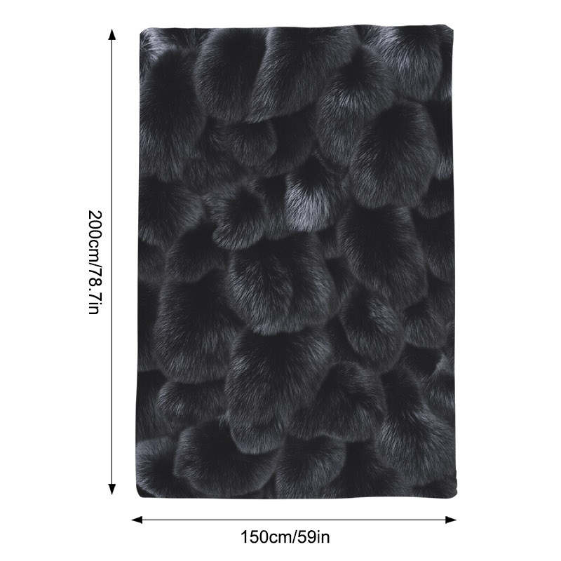 TEMU Luxury Plush Black Faux Fur Pom-pom Print Blanket, Soft Cozy Single-sided Printed Throw, Multiple Specifications , Perfect For Relaxing On Sofa,