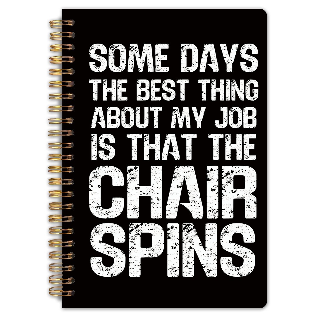 TEMU 1pc Of "the Chair Spins" Humorous Office Quote In A Vintage Black Theme - Coil Notebook, 5.5x8.3 Inches, High-quality Pages, Funny Work Diary,
