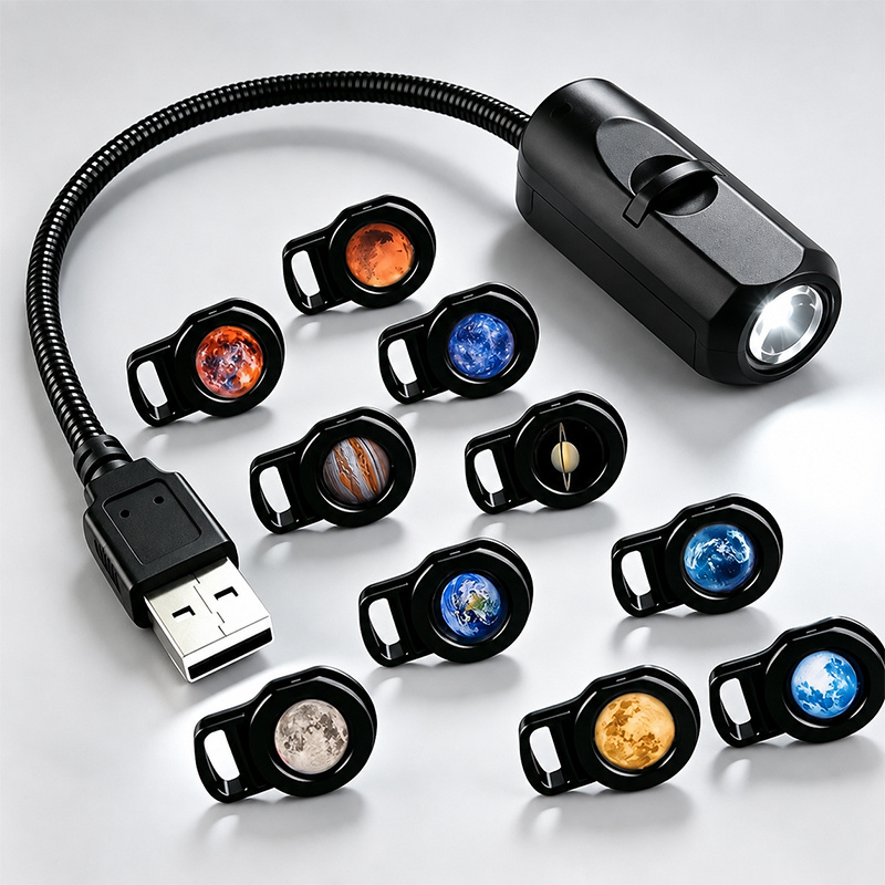 TEMU Projecteur de planètes USB 1 pièce, veilleuse avec 10 diapositives de projection remplaçables à , planètes et ciel étoilé, lampe flexible à col