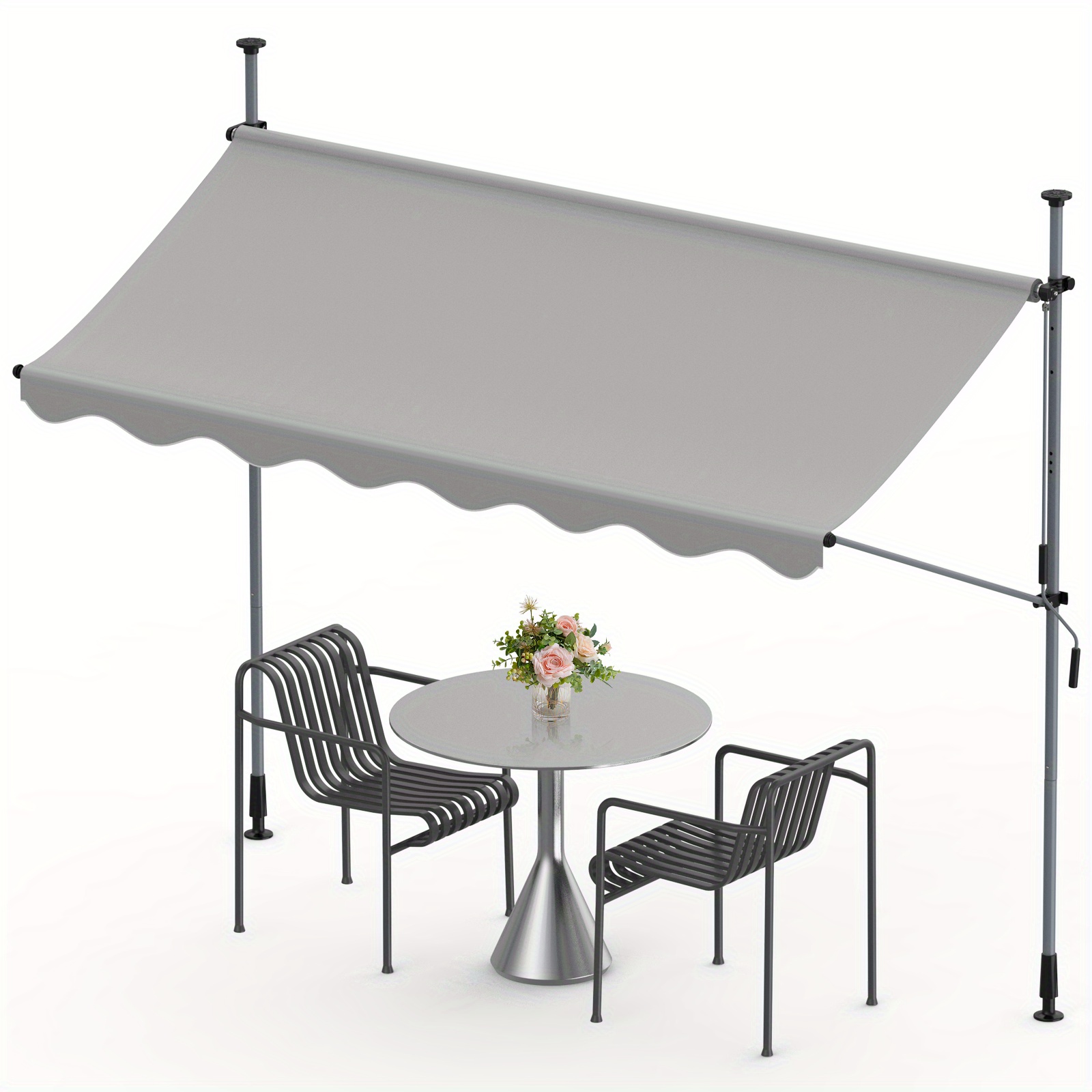 300cm Protection Clamping Awning Height-adjustable Balcony Awning With Hand Crank Uv-resistant Protection Roller Blind Outdoor Terrace Side Wall Without Drilling (grey)