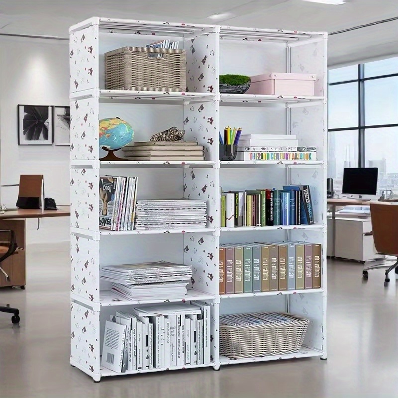 White Metal 10- Tier Double Row Bookshelf - Freestanding, Easy Assembly Storage Rack For Home Office, Study, Dorm Room & Bedroom
