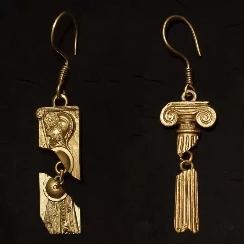 TEMU 1 paire de clous d'oreilles style vintage asymétriques sculptés série colonne de cour pour femme, nouveau style élégant, et parfaits pour les