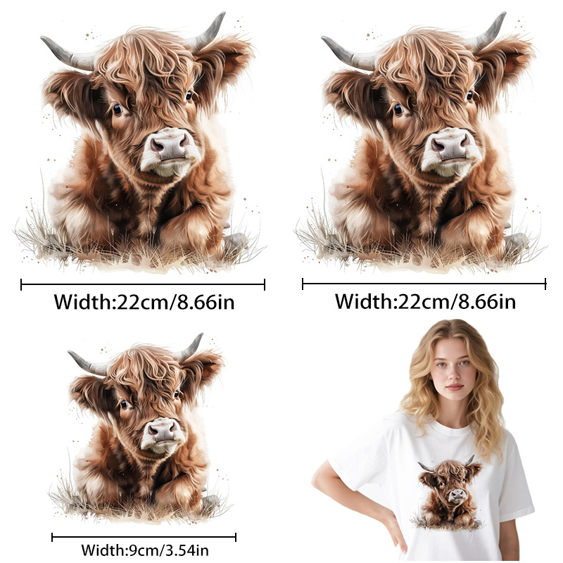 TEMU 3pcs High-definition Heat Transfer Stickers, Diy Iron-on Patches, Cow Pattern, Easy To Apply, , High Tear Resistance, Fade-resistant And