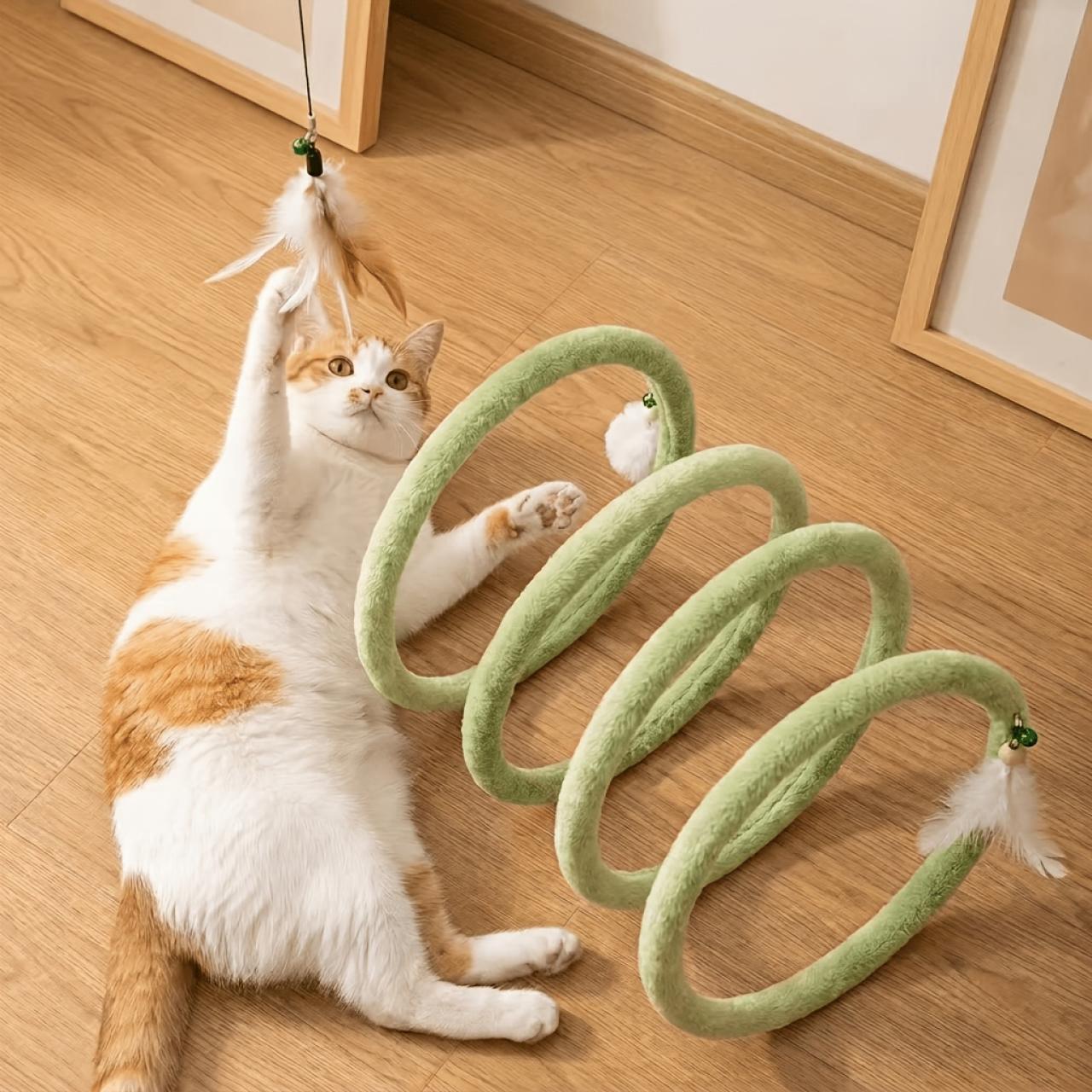 Cat Teaser Wand, Plush Spring Spiral Cat Tunnel Toy
