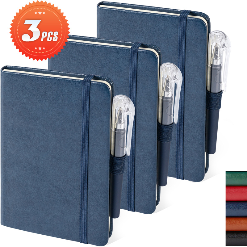 

3pcs A6 Leather Pocket Notebooks With Pen, 100gsm Lined Paper, Water-resistant, Minimalist Anime Theme, College Ruled, No Bleed, For Note , School, Home, Office - Mixed Color