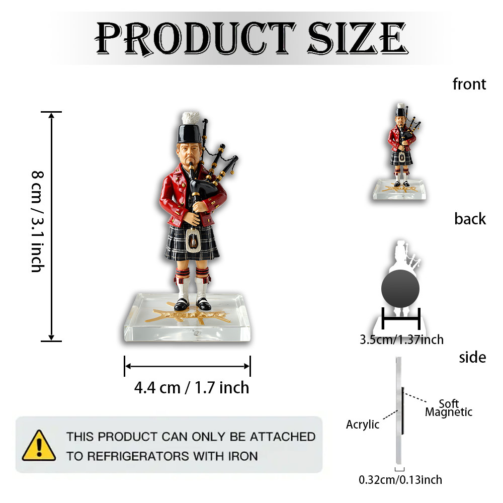 TEMU 1pc Scottish Piper Figurine Magnet - Traditional Scottish Collectible With Acrylic Base & Rubber, Suitable For Scotland Decor, Display, Office,