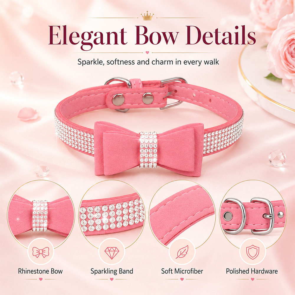 Rhinestone Bow Pet Collar in 5 Colors