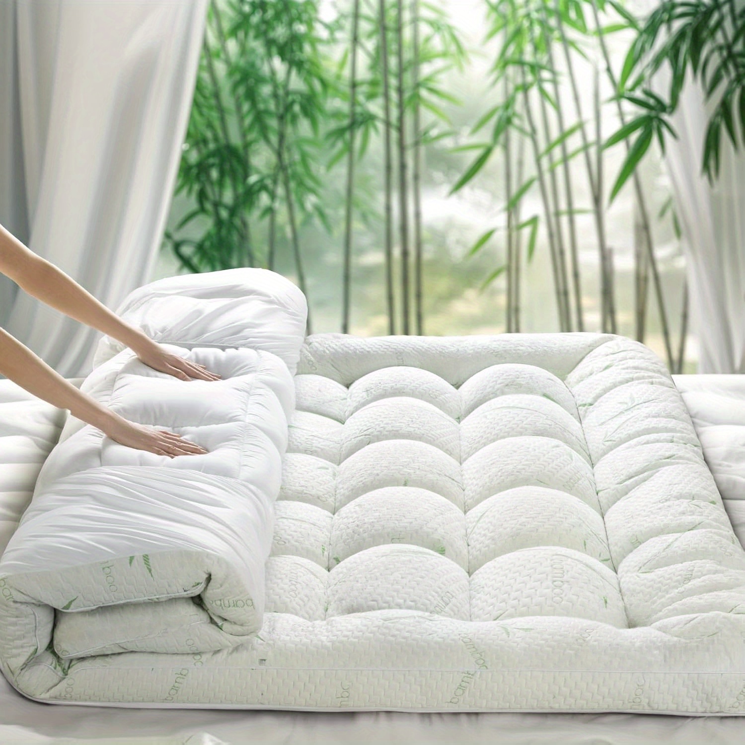 TEMU Cooling Mattress Topper - Viscose Made From Bamboo Pillow Top Mattress Topper Cooling & Body-contouring Support With 8"-18" Deep Pocket