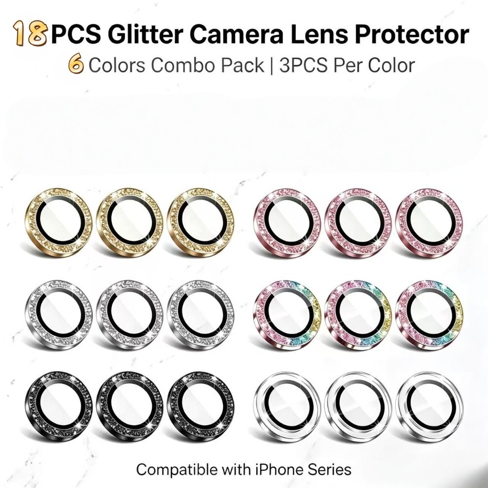 TEMU Confezione da 18, Disponibile in 6 Colori, 3 Pezzi per , Protezione per Fotocamera a Anello Singolo in Metallo con Durezza 9H, Compatibile con