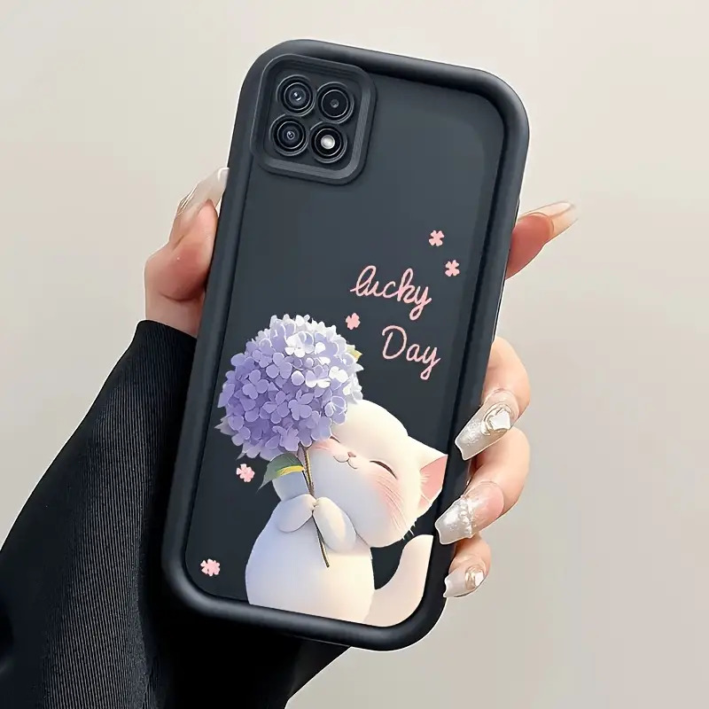 TEMU Phone Case: Cartoon Cute Cat Flower Phone Case For A12/a22/a22 5g- Soft Tpu Shockproof Full Coverage Back Cover Protective Mobile Shell