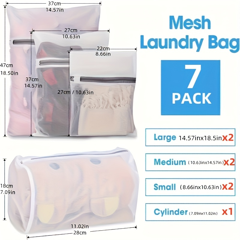 TEMU 7pcs Delicate Mesh Laundry Bags, 4 Sizes, High-quality Zipper, Durable, Rectangle Shape, Polyester Material, Woven, Multipurpose, With Travel