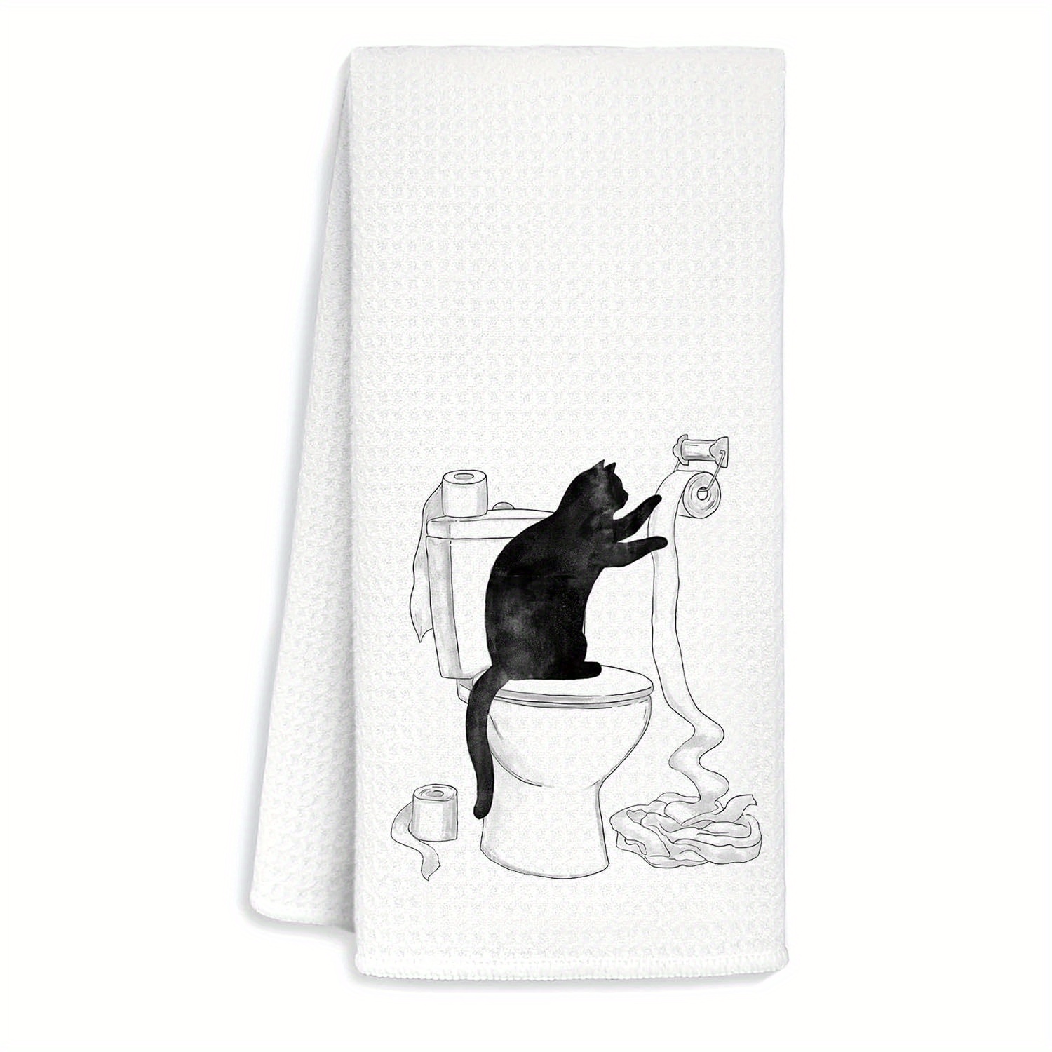 TEMU -themed Hand Towel For - Soft Polyester, Machine Washable, Modern Cartoon Design - Perfect Gift For Cat Lovers, 18x26 Inches, Cat Accessories