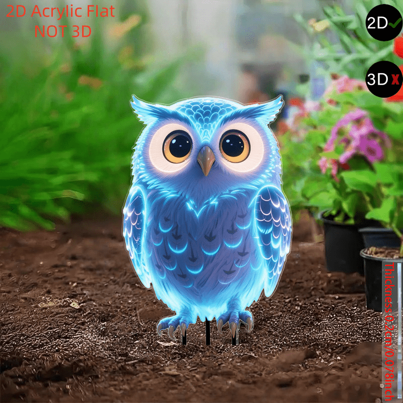 TEMU 2d Flat, [2d Flat] 2d Flat Owl Acrylic Decorative Garden Stake, 1pc, Suitable For Courtyard Lawns, Flower Pots, Scene Setting Decoration, Lawn
