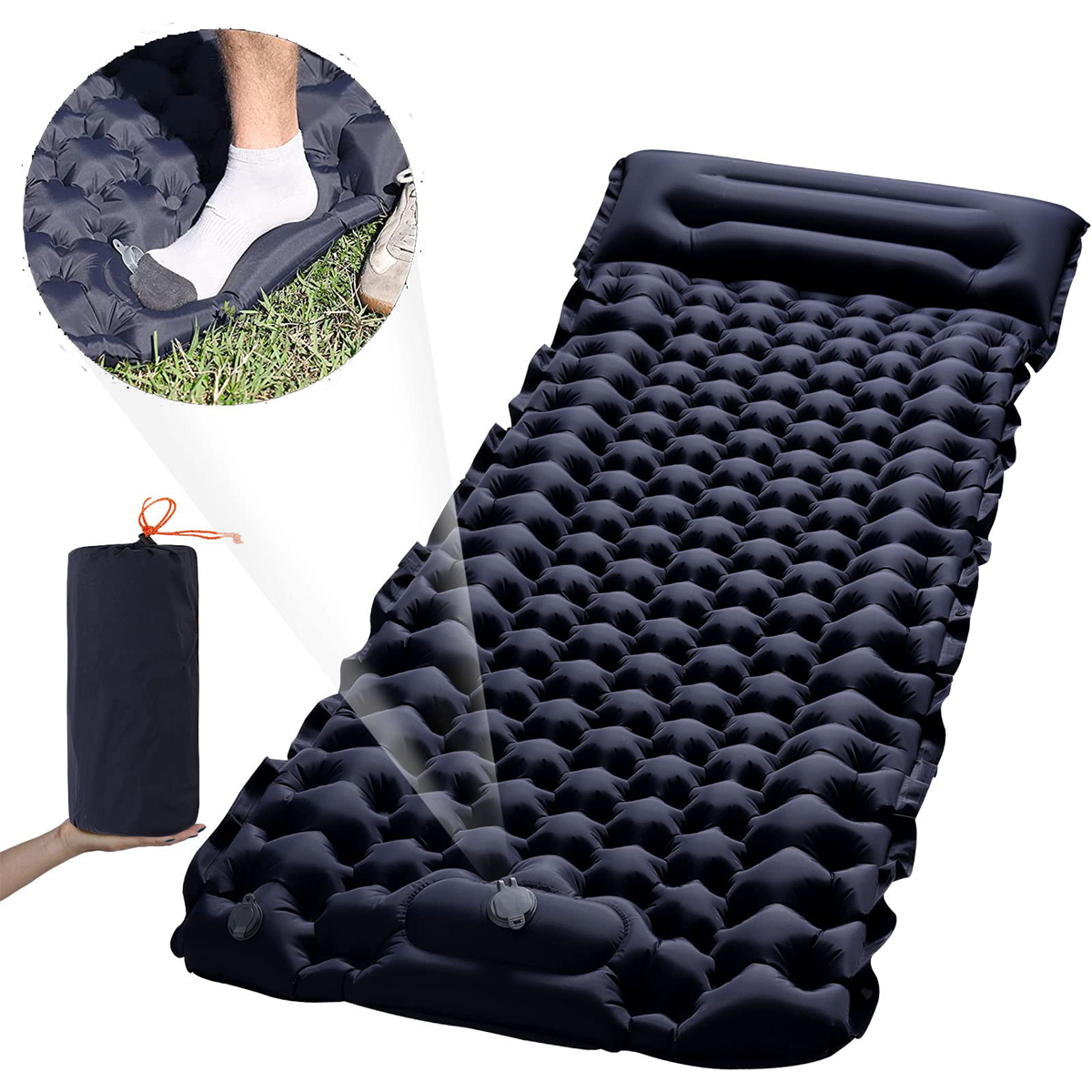 E-shop Aufblasbare Schlafmatte mit eingebauter Fußpumpe für Camping, Wandern und Rucksackreisen