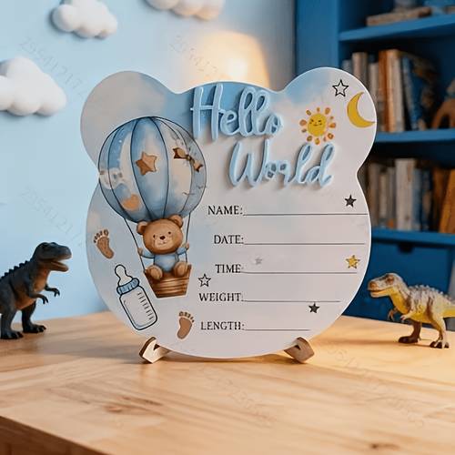 item picture wooden baby birth milestone hello world baby growth memorial wooden sign photography prop suitable for boys and girls baby shower gift