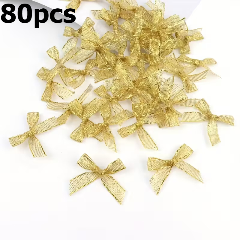 E-shop 80 Stück goldene und silberne Schleifen - Elegante Schleifen aus Polyester, geeignet für Weihnachtsgeschenke, Schmuckherstellung, Heimdekoration