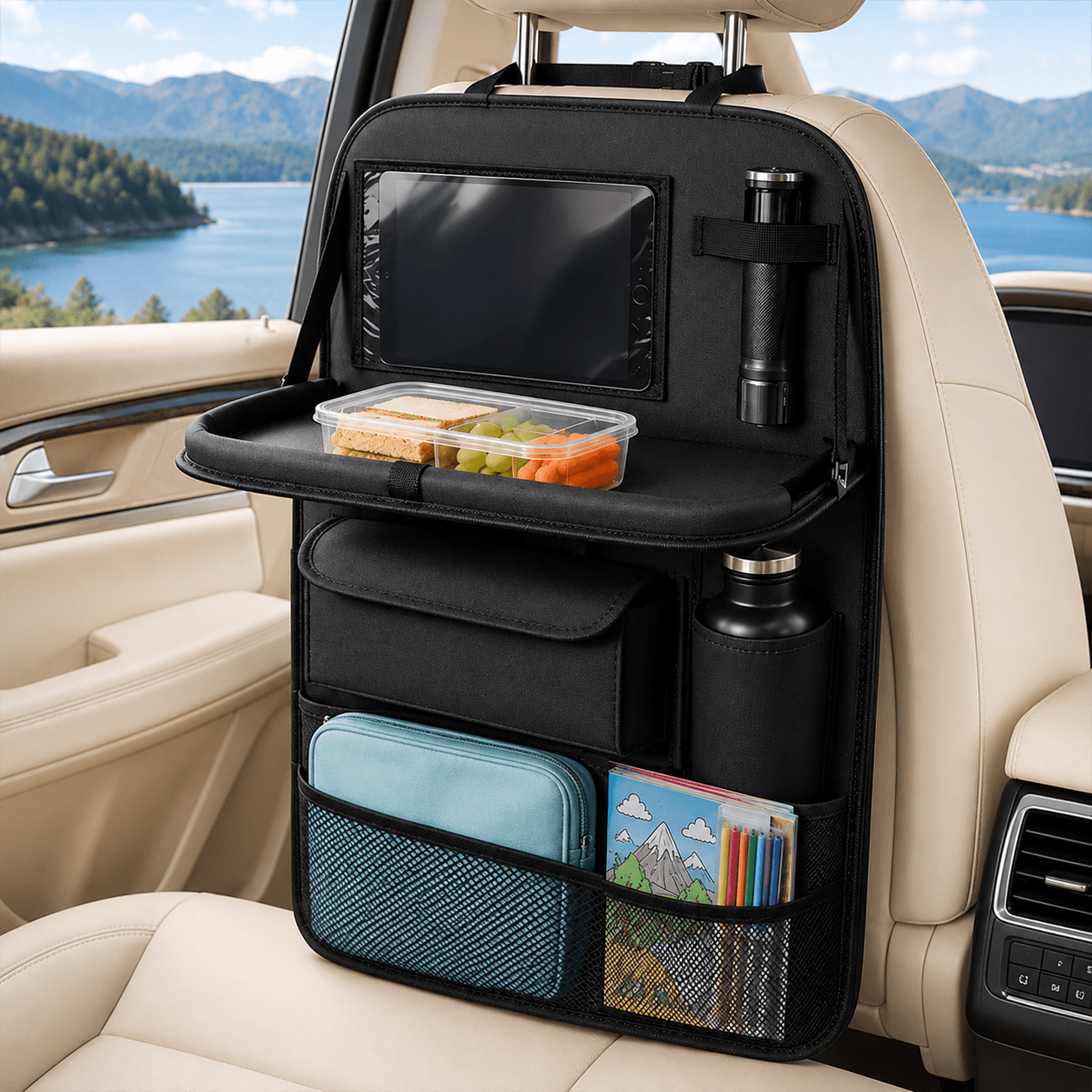TEMU Adjustable Foldable Car Seat Backrest Storage Bag, Hung On The Headrest Without Sagging; Organizes Scattered Travel Essentials To Keep The Car