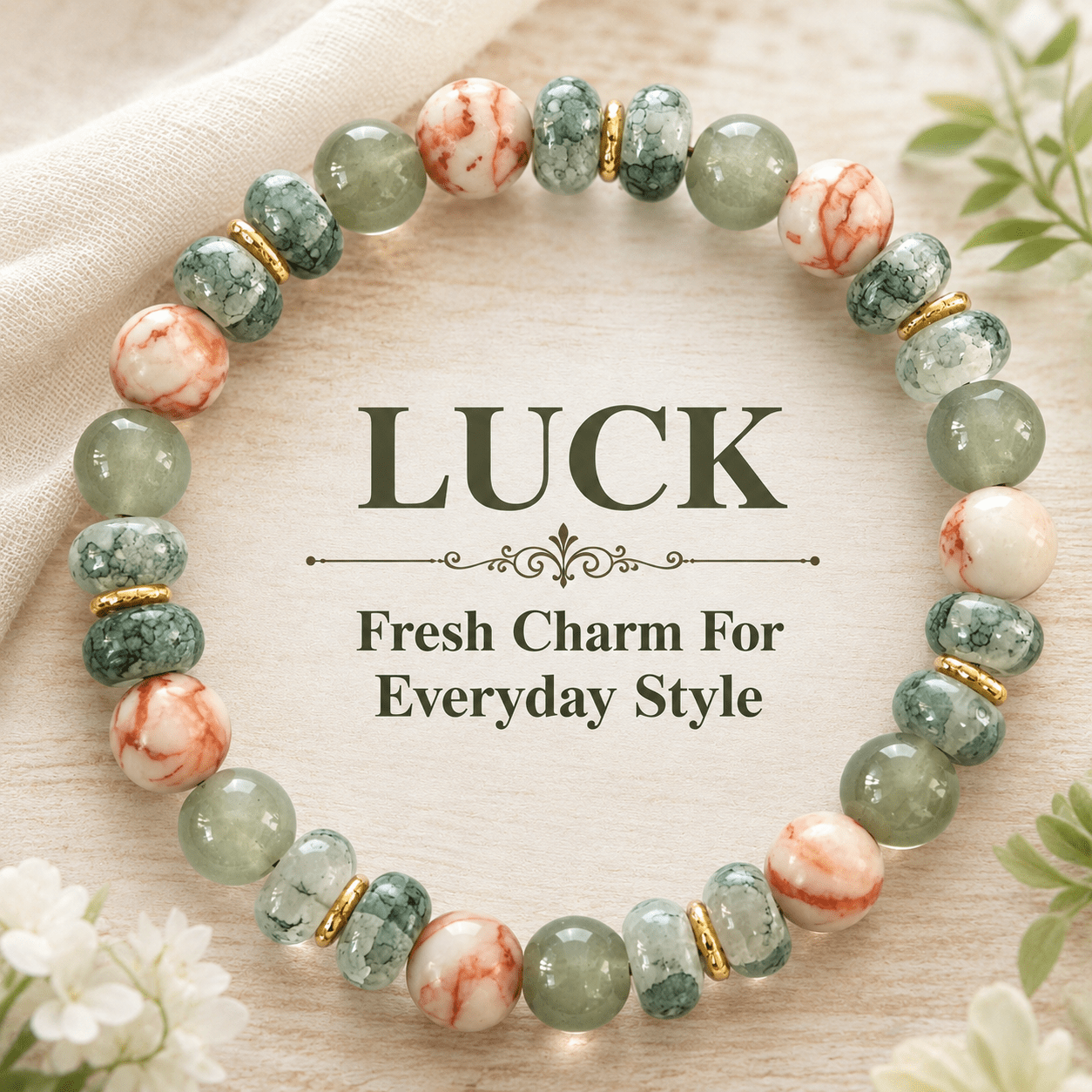 TEMU 1pc Natural Stone Beaded Bracelet, Handcrafted With Gradient Pink Round Stones And Green Agate, Featuring Green Abacus Beads. This Stylish