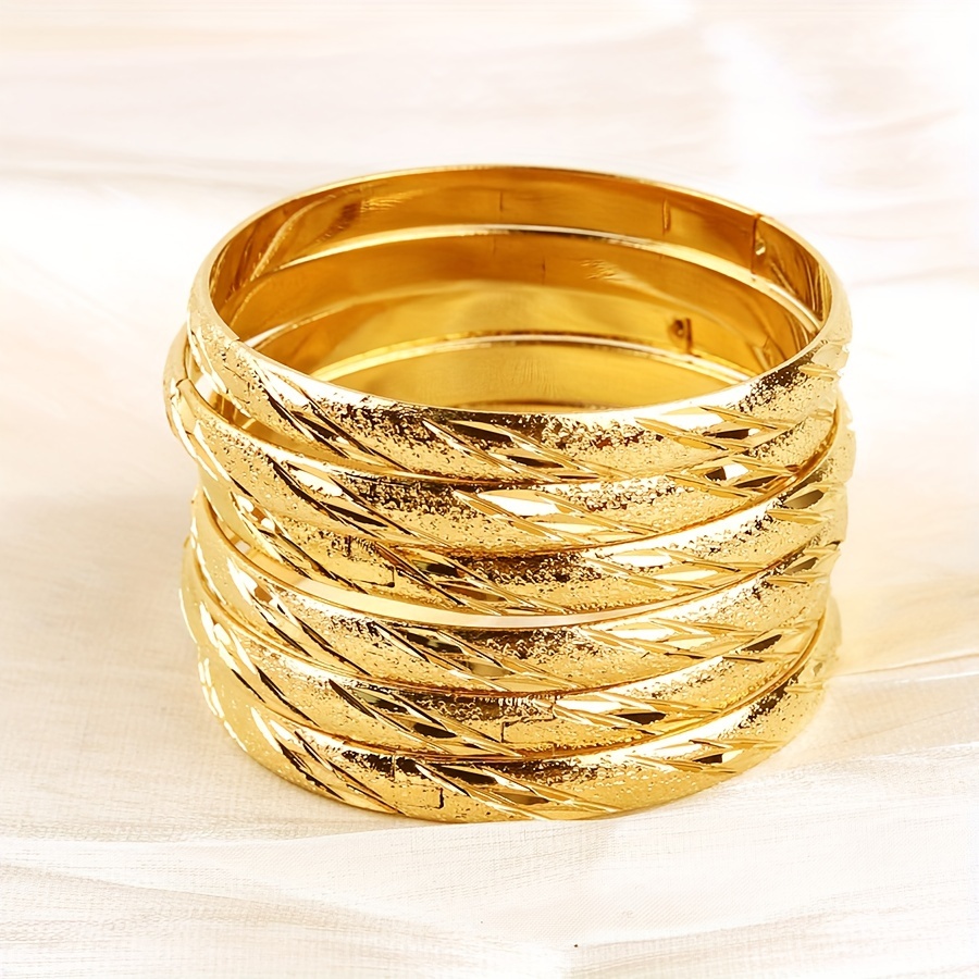 6pcs 18K Gold-Plated Copper Bracelet Set for Women