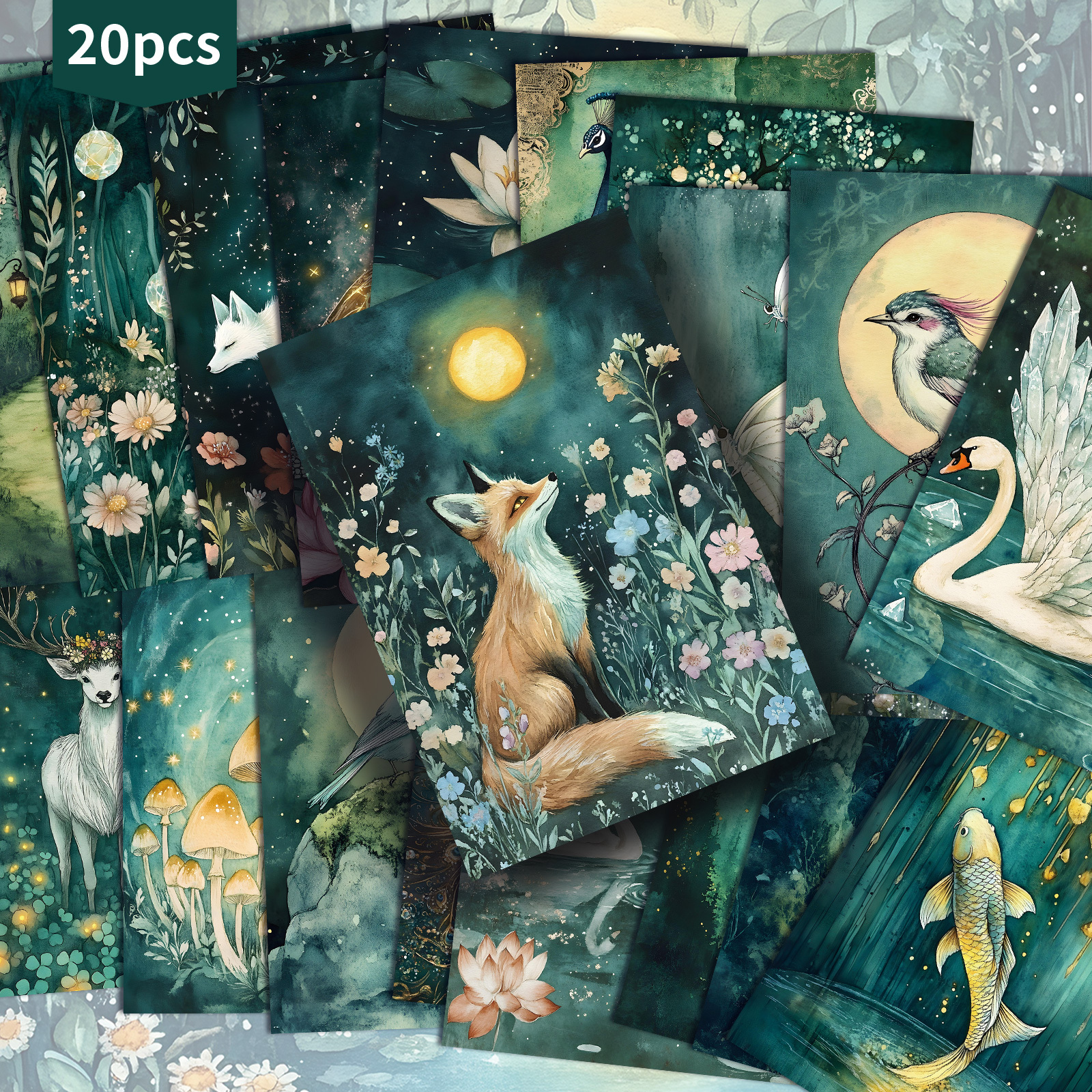 TEMU Set Of 20 Postcards Featuring Creatures, Measuring 4x6 Inches. Vintage-style Illustrations Are Perfect For Junk Journals, Scrapbooking, And