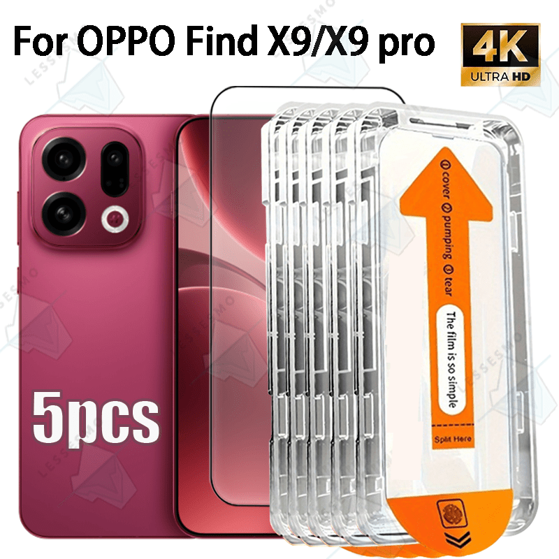 TEMU [suitable For Oppo Find X9/x9 Pro] 5pcs Hd Tempered Glass Screen With Dustproof Kit, Supports Fingerprint Unlock, Automatic Positioning And Dust