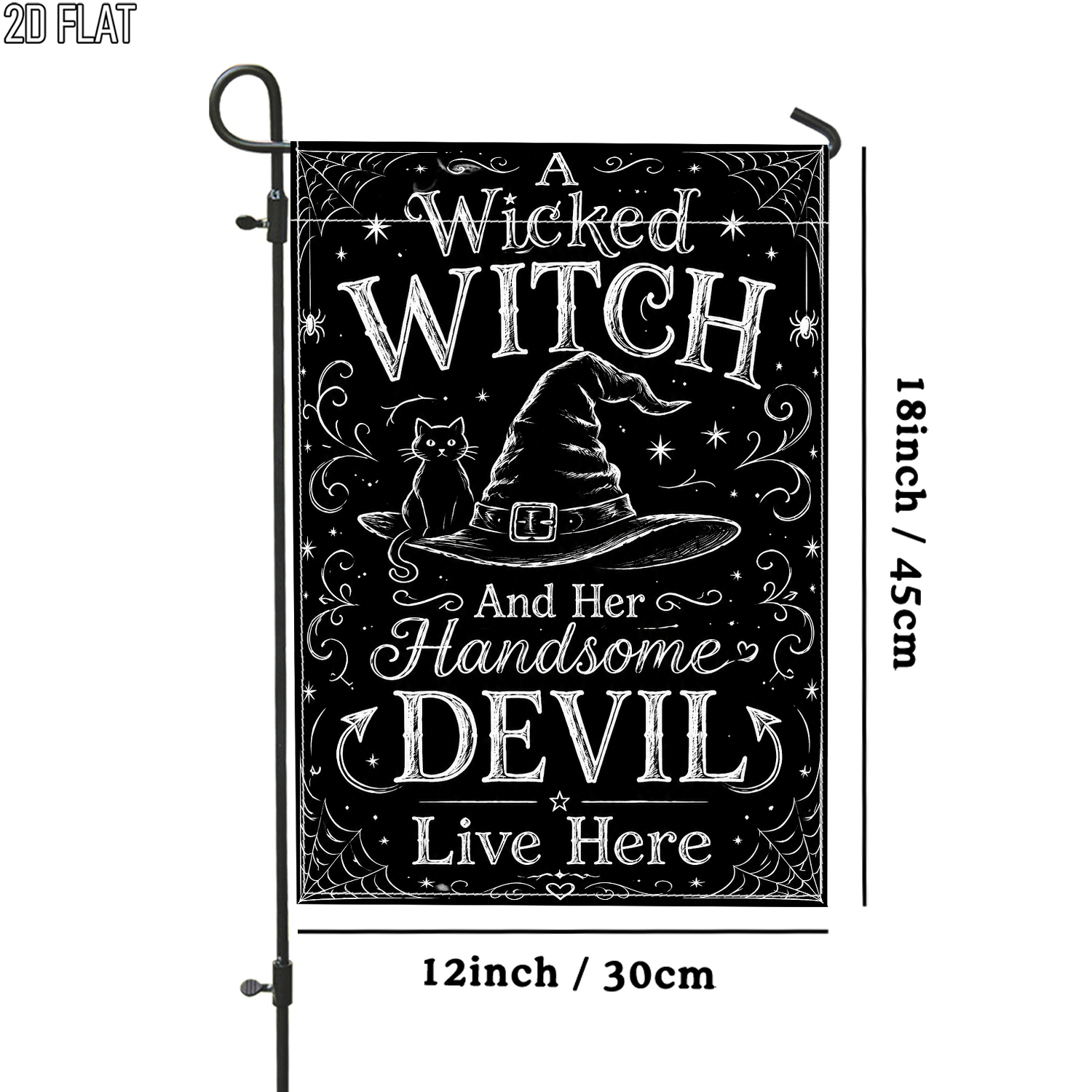 TEMU 2d Flat - 2d Flat - 2d Flat 1pc Whimsical Witch Hat Outdoor Garden Flag Black Flag Double-sided For Porch Decoration Garden Outside Yard
