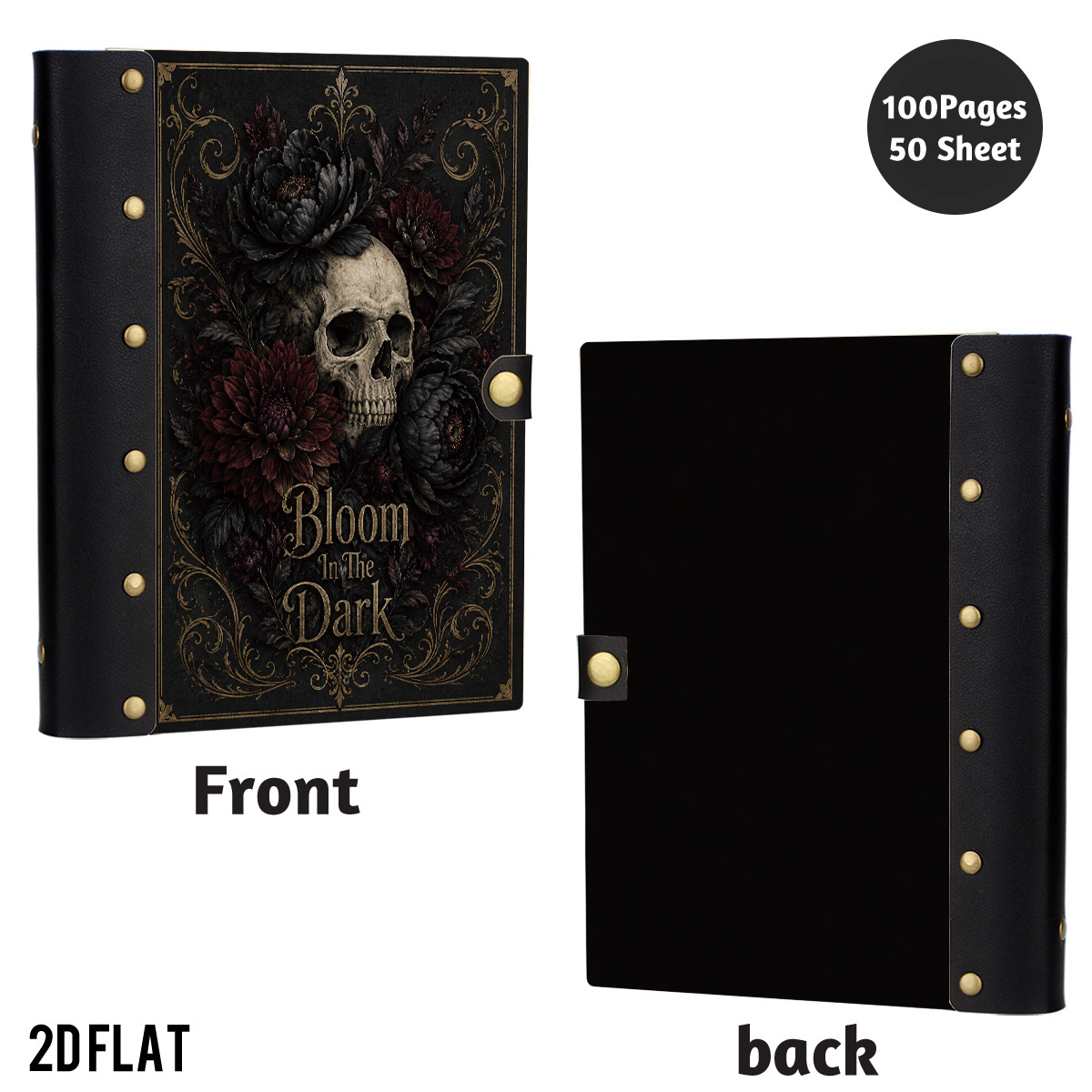 TEMU 1pc 2dflat Wooden Notebook, Hardcover Black Golden Gothic Burgundy Dark Peony Floral Cover, For Diary And Dark Floral Sketch, For Gothic Artists