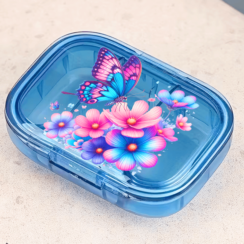 2d Flat 1pc Portable Mini Storage Box - With Week/day Dividers, Colorful And Flower Bush Pattern - Dustproof Pill Box, Durable Plastic Organizer Box, Suitable For Pocket Wallets During , 2d Flat