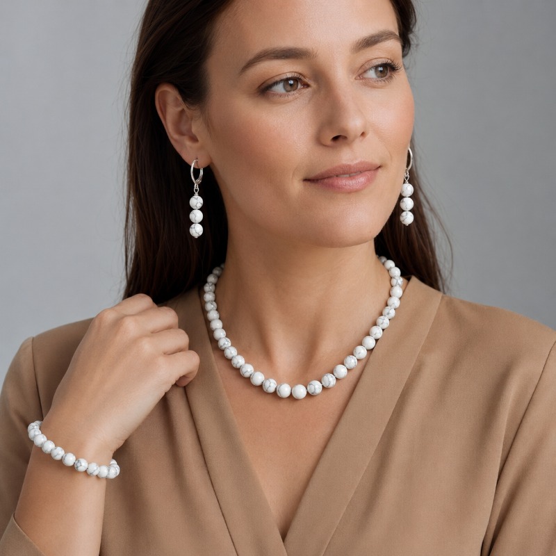 TEMU Minimalist 4pcs Set Natural Stone Bead Bracelet Set | Light Luxury Industrial Style Necklace Bracelet Earrings Set Design- Niche Additions