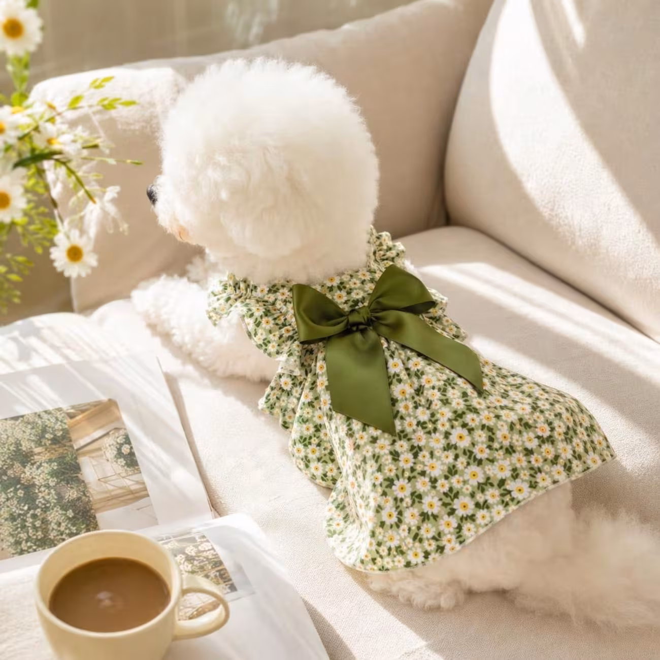 1pc small dog summer dress floral printed ruffle strap pet cami dress with back bow cute puppy clothes for bichon poodle daily outfit Product details 11
