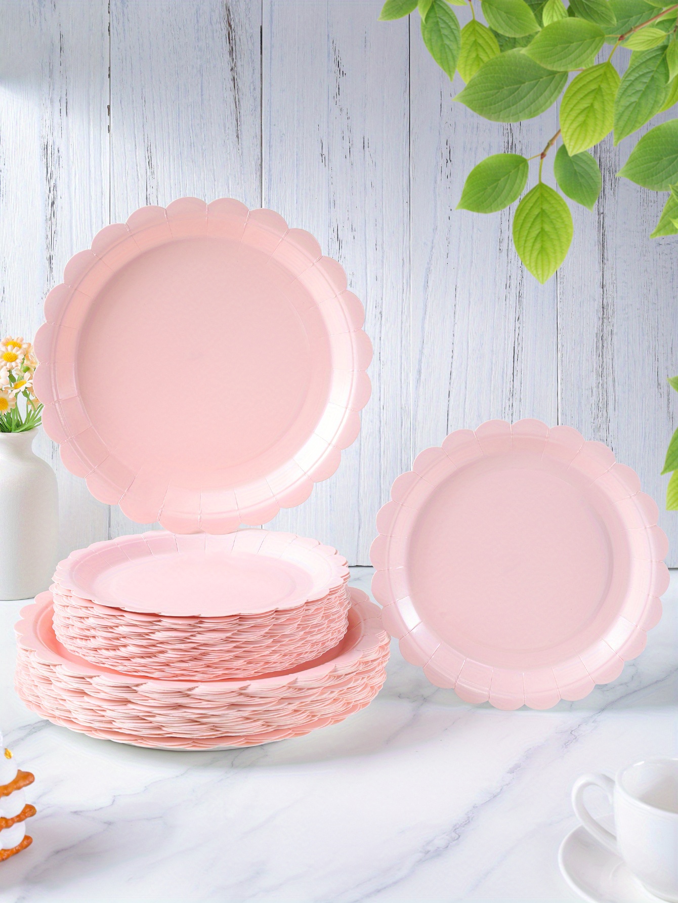 7/9 Inch Pink Petal Disposable Paper Plates Food-Safe for Parties,  Birthdays, Celebrations Gift Elegant for Festive Decorati