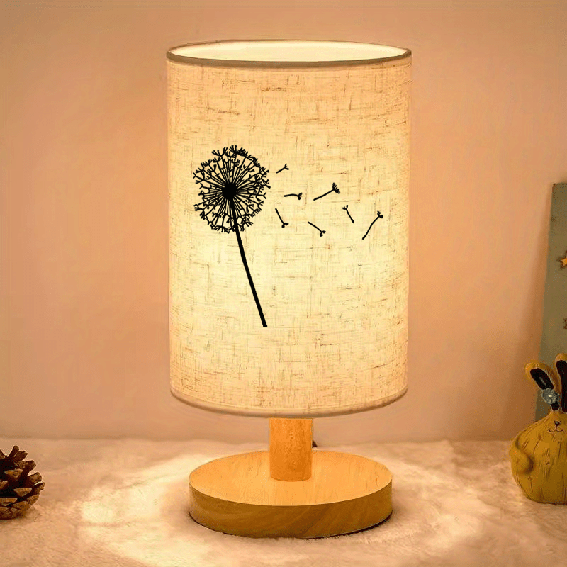 TEMU A Modern -powered Linen Table Lamp Featuring A Dandelion Pattern, Perfect For A Cozy Atmosphere In Living Rooms And Bedrooms. It Serves As A