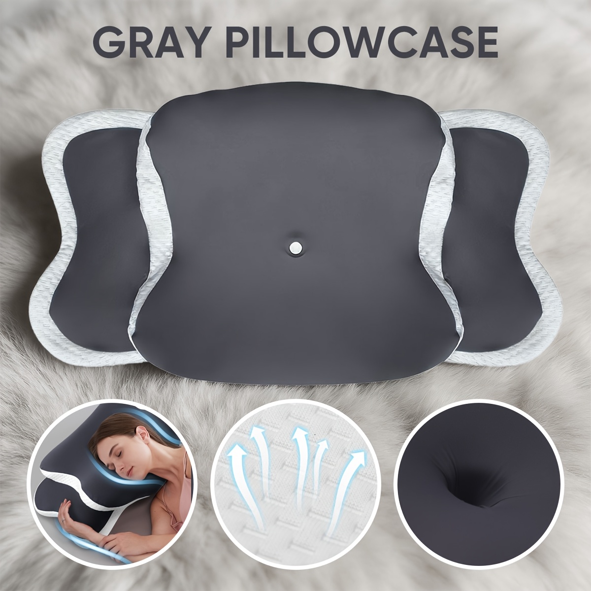 Almohada Ergonómica Curva con Cierre de Cremallera, Adecuada para Todas las Estaciones, Lavable a Máquina. Almohada Cervical para Relajación, Ideal para Dormir de Espalda y de Lado. Se Adapta a Diferentes Posiciones para Dormir, Regalo Perfecto para Mayores y Padres