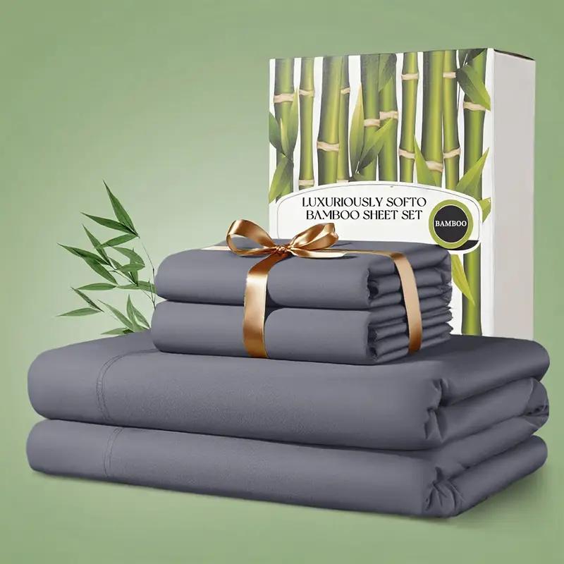 TEMU 4 Pièces Draps de Lit en Bambou 2200TC Ultra Rafraîchissants et Doux comme de , Poche Profonde de 16", Parfaits pour les Dormeurs Chauds, Draps