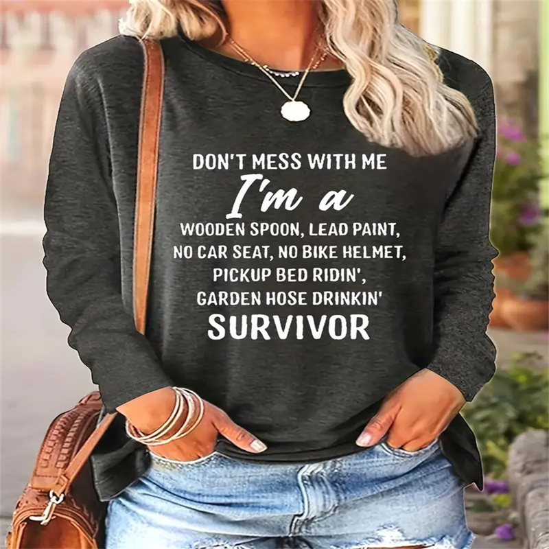 

Women's Letter Printed Blouse Long Sleeve Round Neck Basic Casual Long Sleeve Blouse, Casual Short Sleeve Round Neck Long Sleeve T-shirt, Spring And Autumn Outdoor Women's Wear