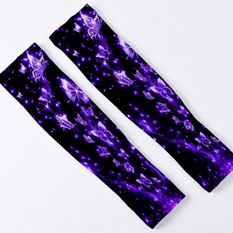 TEMU 1 Pair Of Unisex Cooling Arm Sleeves With Purple Starry Sky And Print, Featuring A And . Suitable For Running, Fishing, Cycling, And Other