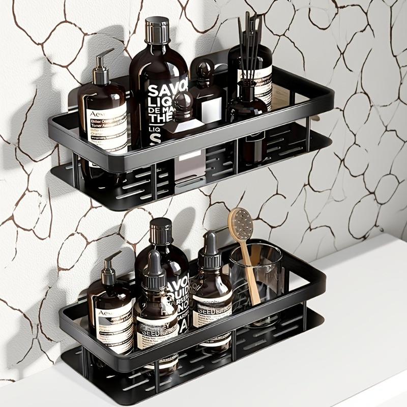 imagen del artículo 1pc juego de almacenamiento multifuncional para baño sin taladro, estante de ducha   en la pared, cesta de almacenamiento, champú de gran capacidad, gel de baño, cosméticos y artículos de tocador, organizador ideal para baños. regalos para halloween, acción de  , navidad,   de  
