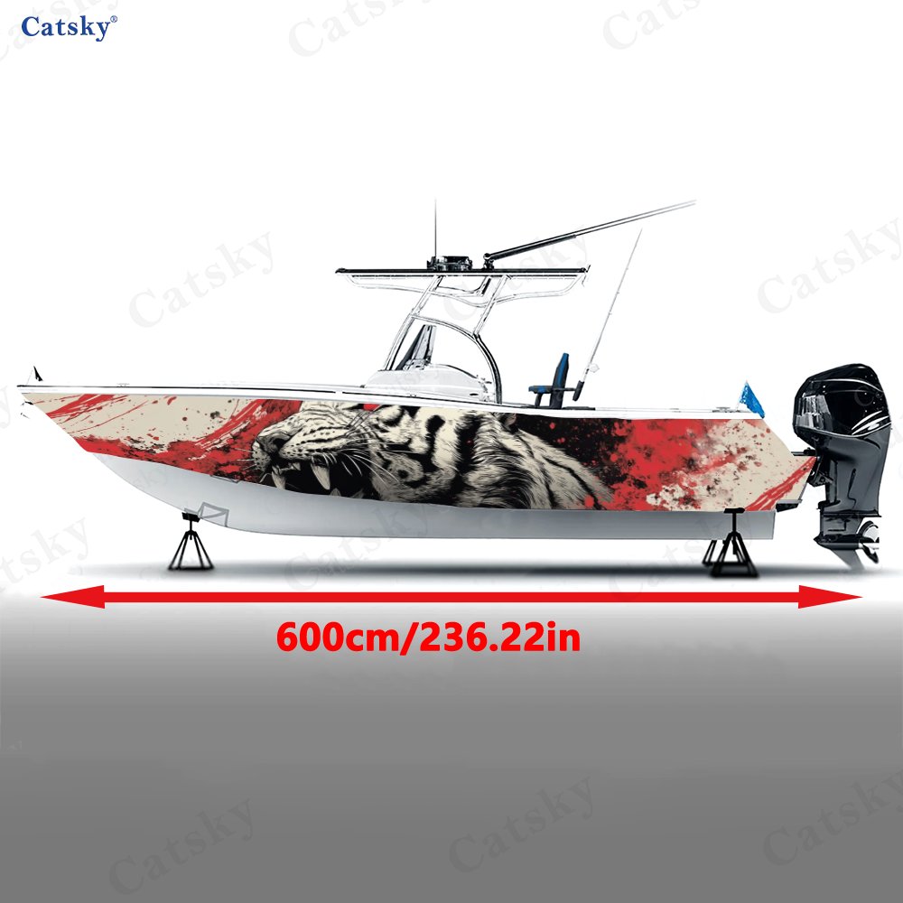 Blood Coagulation White Tiger Pattern Boat Wrap Film Sticker
