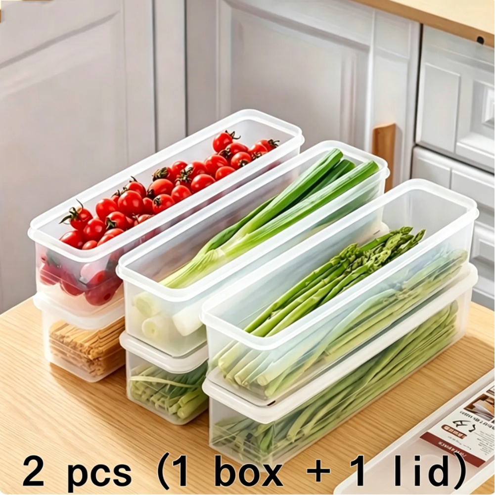 TEMU 2pcs Set (1 Container And 1 Lid) Food-grade Pp Rectangular Storage Box - Airtight, Leak-proof, And Stackable - Ideal For Scallions, Ginger,