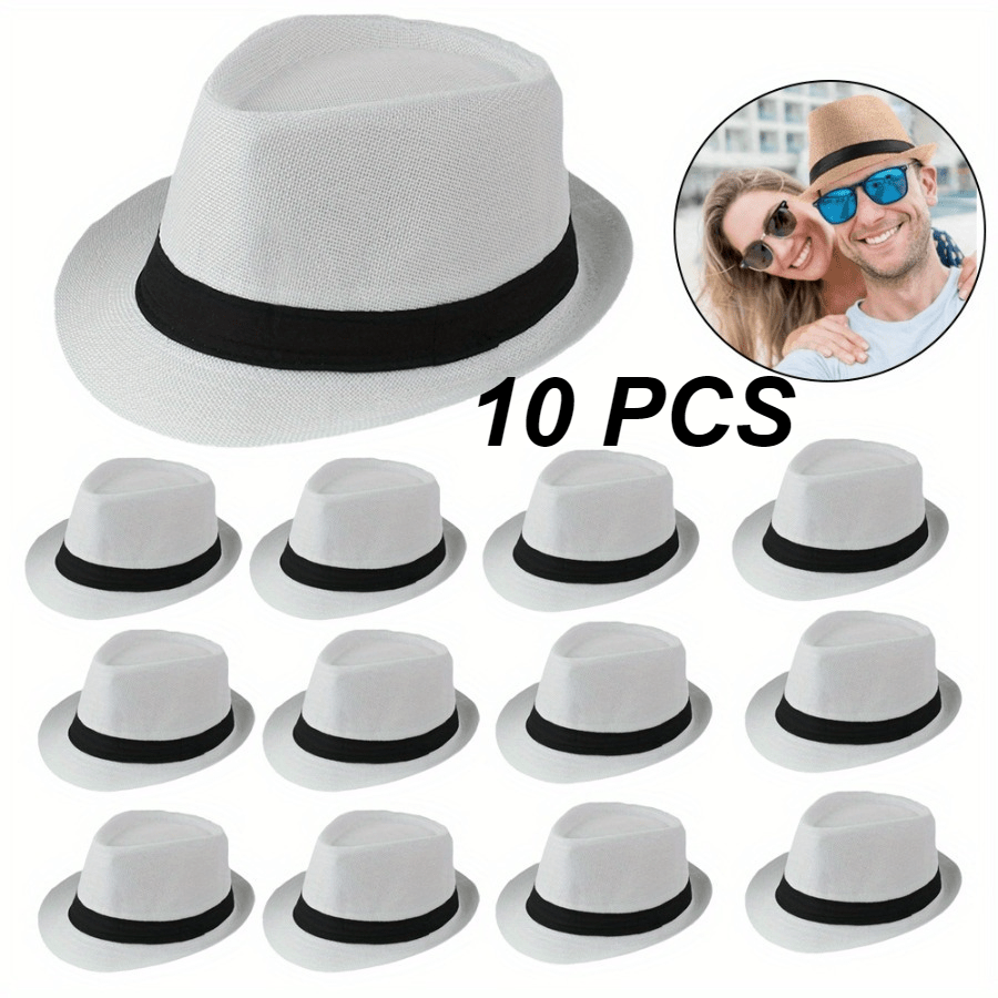TEMU 10pcs Set Of Panamanian Solid-color Small Hats, Jazz Hats, Denim- Hats, And Vacation Western Hats, For Weddings And Birthday Parties, Western