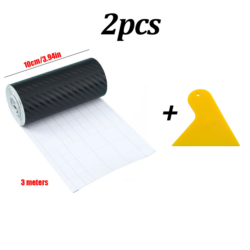 2pcs Set 3d Carbon Car Tape, Waterproof Anti-scratch Bumper & Door Sill Protector Sticker Black