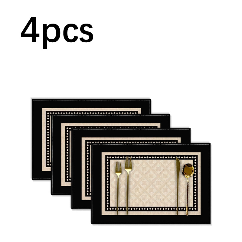 TEMU 4pcs/6pcs, Minimalist Black And White Geometric Print Placemats, 12×18 Inch Polyester Rectangular Table Mats, Suitable For Dining Room, Living
