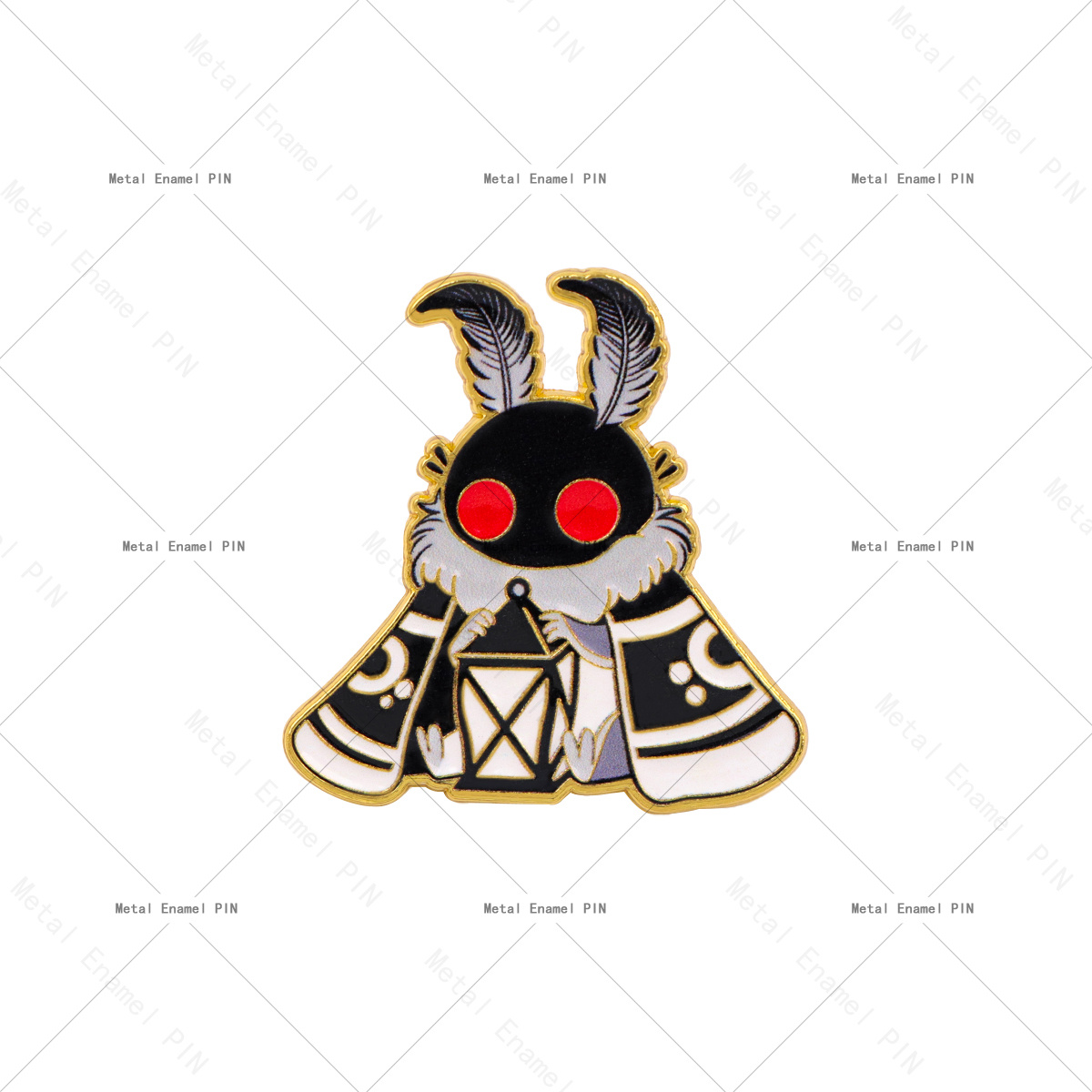 TEMU 1pc Épinglette en émail Mothman avec lanterne, Broche créature de chauve-souris gothique, Badge de revers créature de à yeux rouges pour sacs à